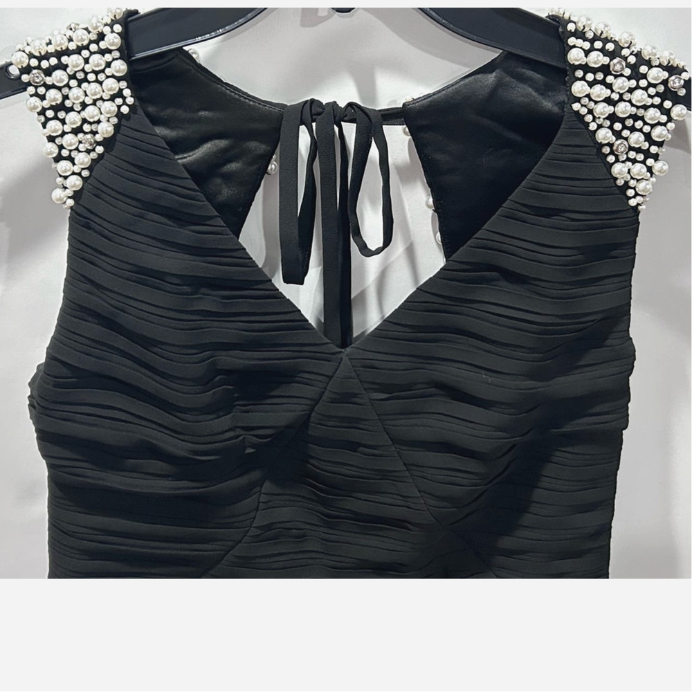 Minuet black A-line sleeveless beaded pearl rhinestone pageant formal dress Sz M